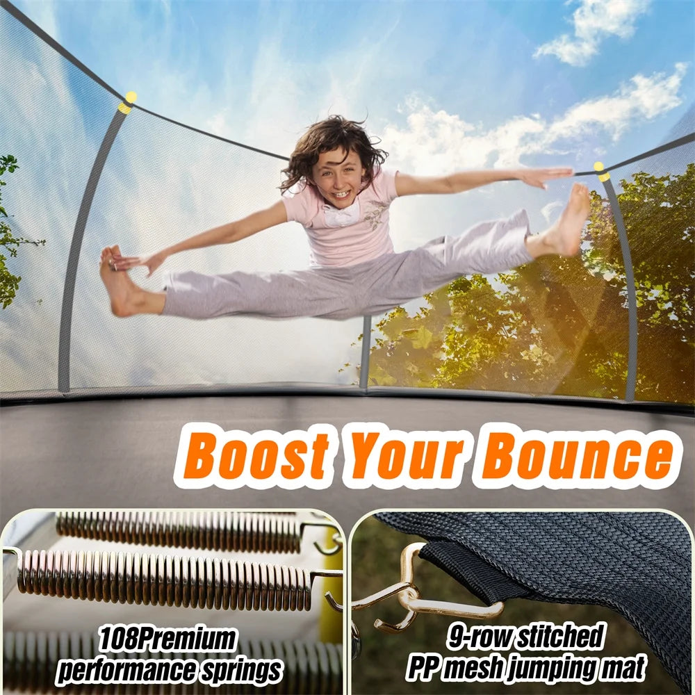 JAMPOOCA Pumpkin Trampoline with Enclosure for Kids and Adults, Black/Yellow, 63.78" x 17.72" x 8.66"