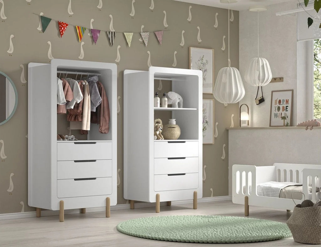 Armoire enfant blanche avec tiroirs soft-close et penderie