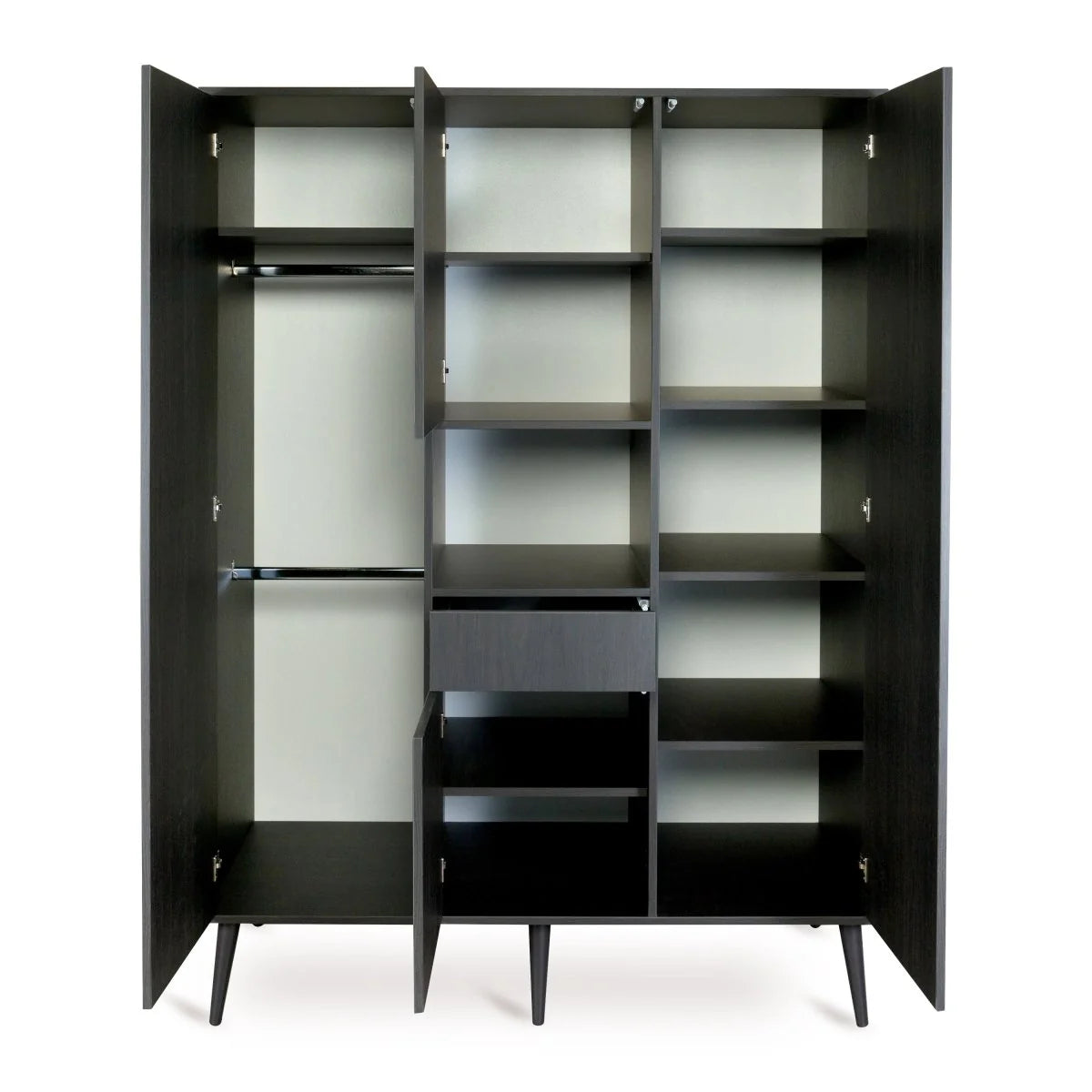 Grande armoire enfant ébène 4 portes avec penderies et tiroir