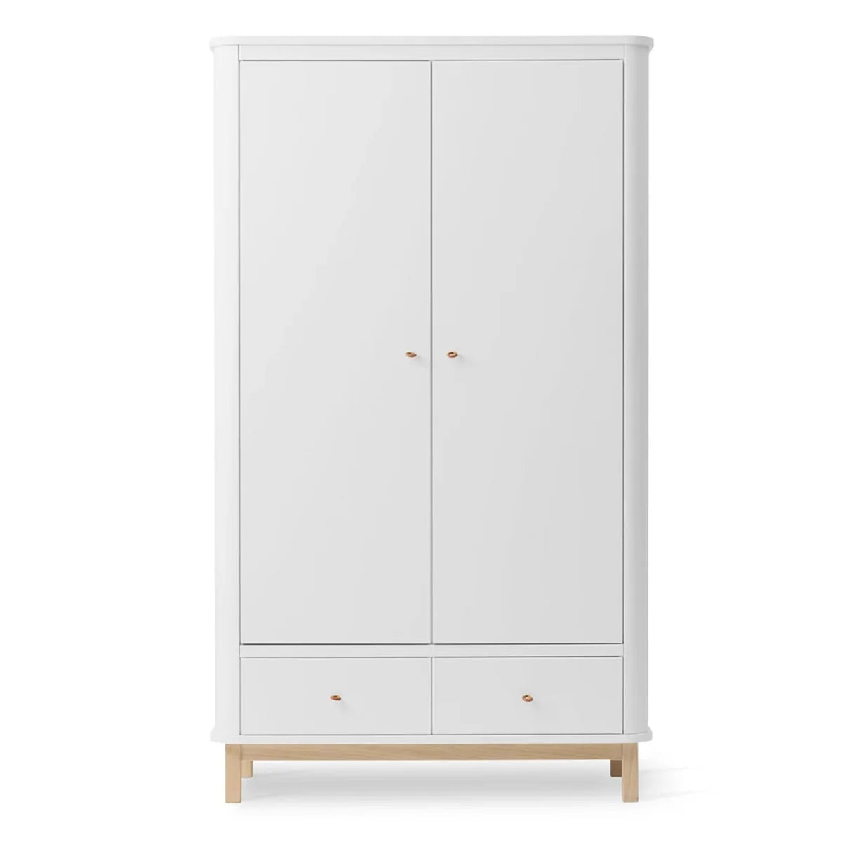 Armoire blanc et chêne 2 portes avec penderie, tiroirs et étagères ajustables