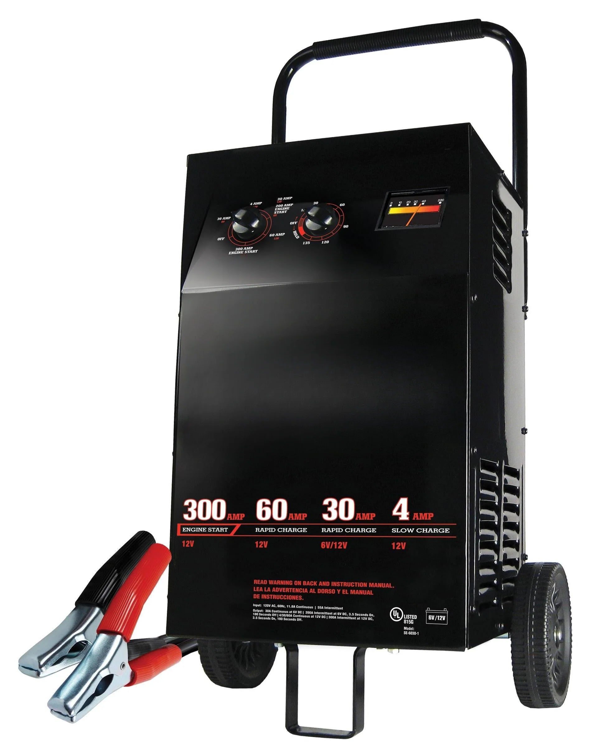 Manual Wheel Battery Charger and Engine Starter, 6V/12V, 300 Amp Jump Start, 60 Amp Fast Charge