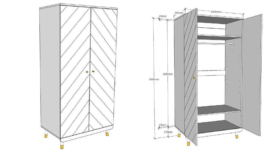 Armoire enfant blanche 2 portes avec étagères et tringle à vêtements