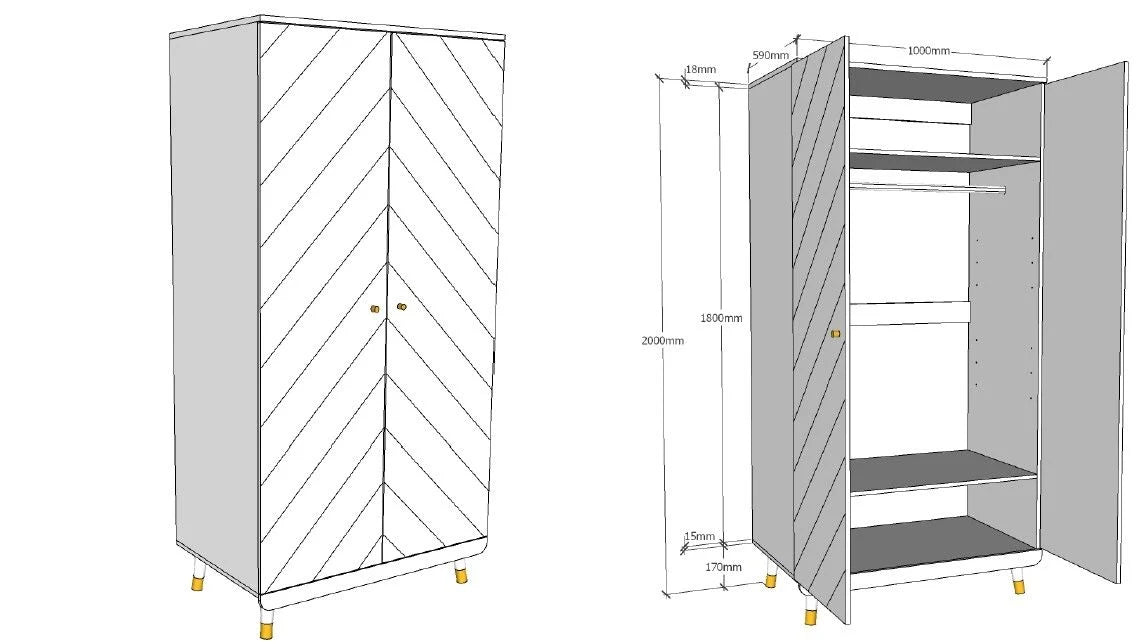 Armoire enfant blanche 2 portes avec étagères et tringle à vêtements
