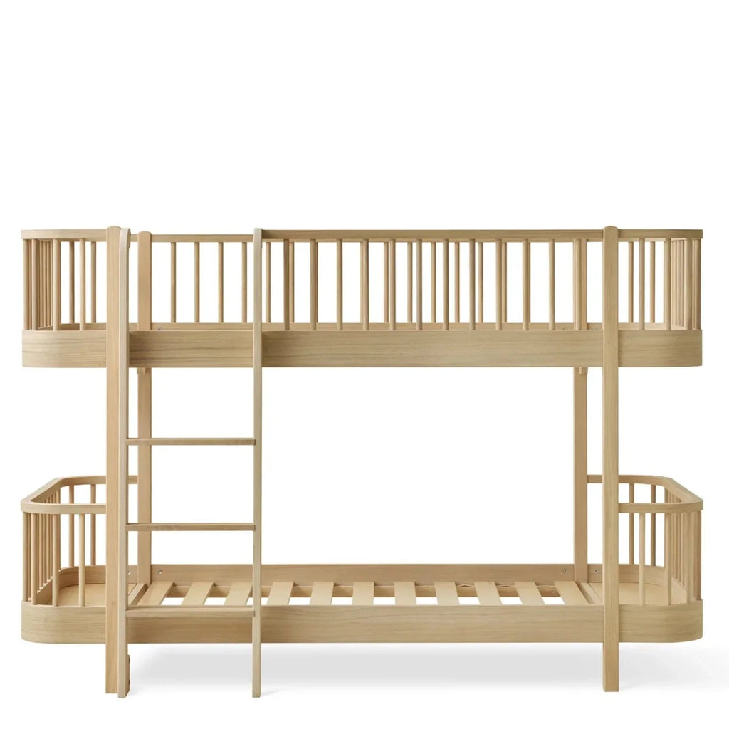 Lit superposé enfant mi-haut chêne 90x200 cm avec espace rangement